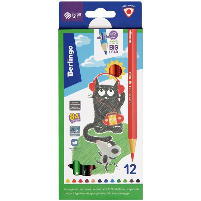 Карандаши цветные 12цв "SuperSoft. Жил-был кот", трехгран., заточен., карт.кор., подвес, Berlingo
Карандаши цветные 12цв "SuperSoft. Жил-был кот", трехгран., заточен., карт.кор., подвес, Berlingo