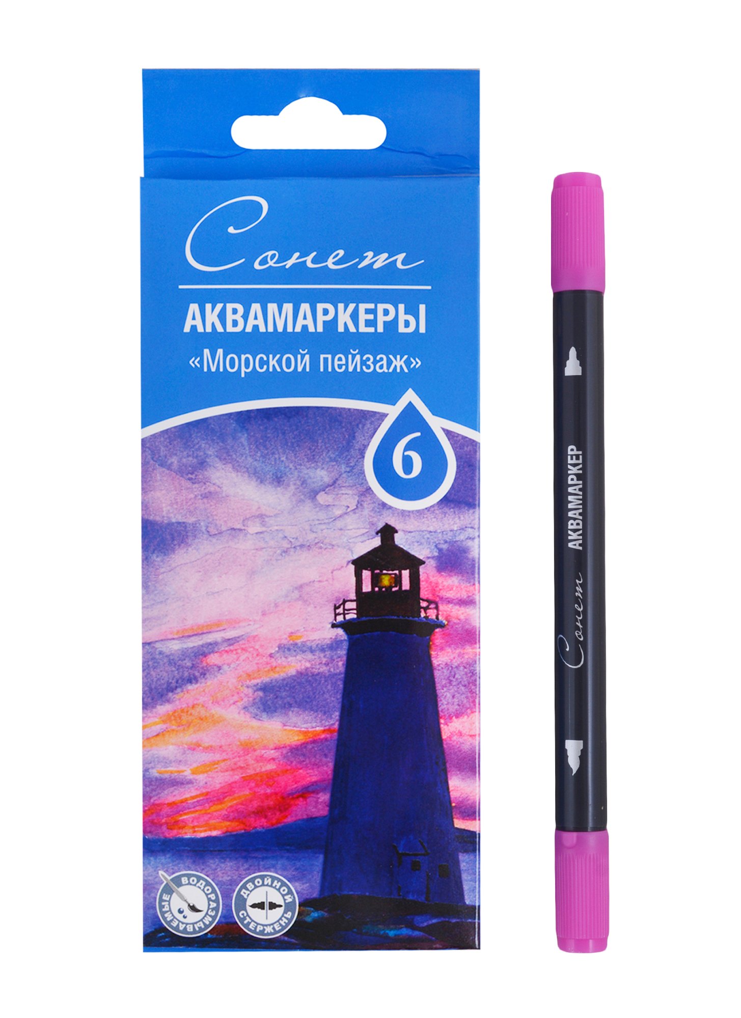 Маркеры акварельные 06 цв "Сонет", двухсторон., кисть и тонкий наконечник, "Морской пейзаж", сонет
Маркеры акварельные 06 цв "Сонет", двухсторон., кисть и тонкий наконечник, "Морской пейзаж", сонет