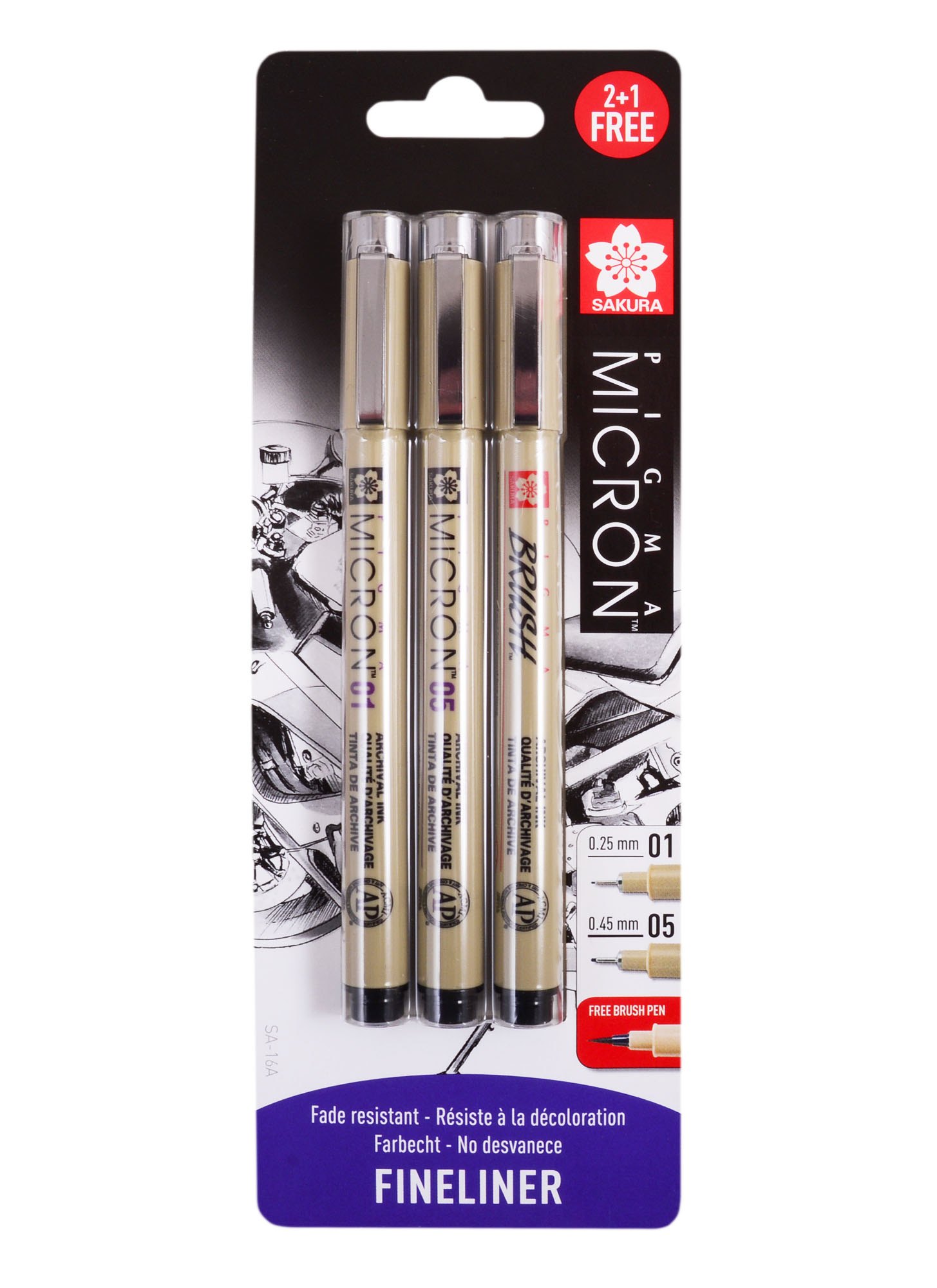Набор капиллярных ручек Pigma Micron 3шт (0.25мм 0.45мм + Ручка Pigma Brush) цвет черный, Sakura
Набор капиллярных ручек Pigma Micron 3шт (0.25мм 0.45мм + Ручка Pigma Brush) цвет черный, Sakura