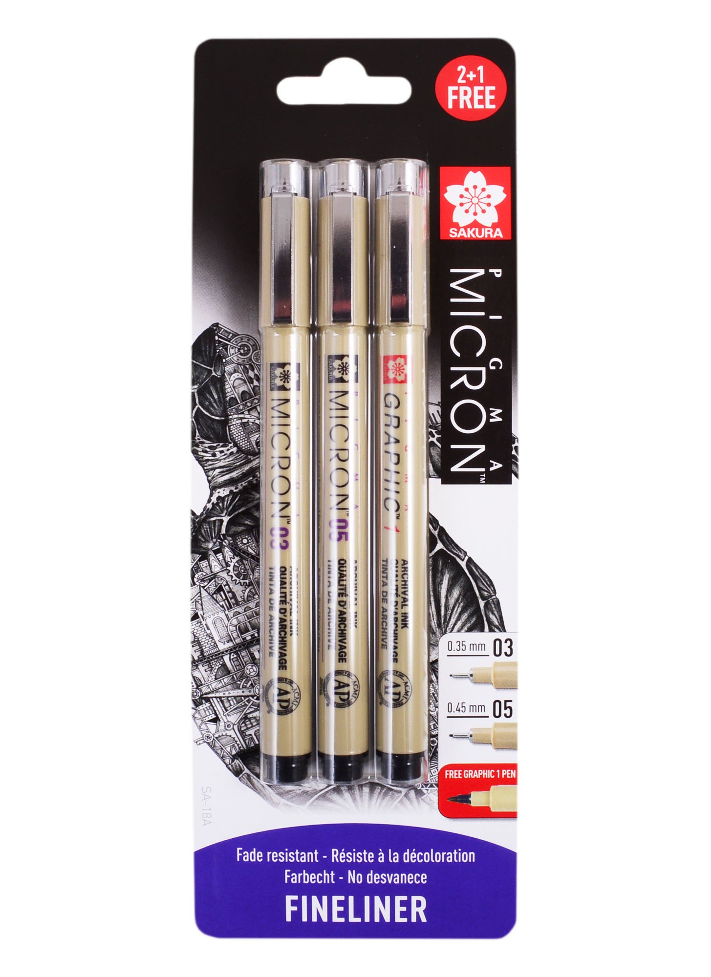 Набор капиллярных ручек Pigma Micron 3шт (0.35мм 0.45мм + graphic 1мм) , цвет черный, Sakura
Набор капиллярных ручек Pigma Micron 3шт (0.35мм 0.45мм + graphic 1мм) , цвет черный, Sakura