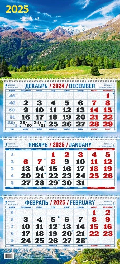 Календарь квартальный 2025г 310*680 "ГОРНЫЙ ПЕЙЗАЖ" настенный, трёхблочный, спираль
Календарь квартальный 2025г 310*680 "ГОРНЫЙ ПЕЙЗАЖ" настенный, трёхблочный, спираль
