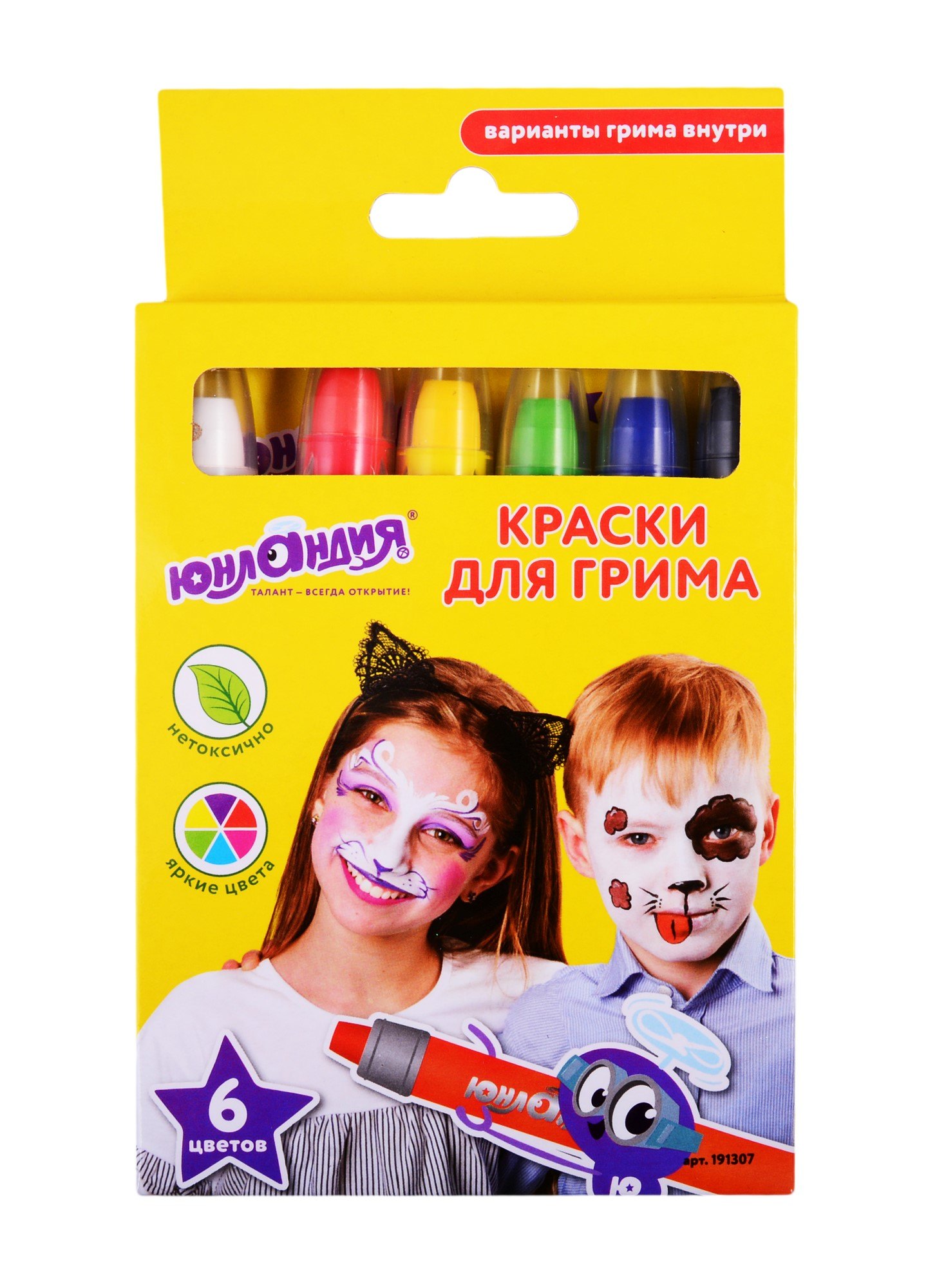 Краски для грима ЮНЛАНДИЯ, Набор 6 цв, яркие цвета, для лица и тела, смываются водой, 191307
Краски для грима ЮНЛАНДИЯ, Набор 6 цв, яркие цвета, для лица и тела, смываются водой, 191307
