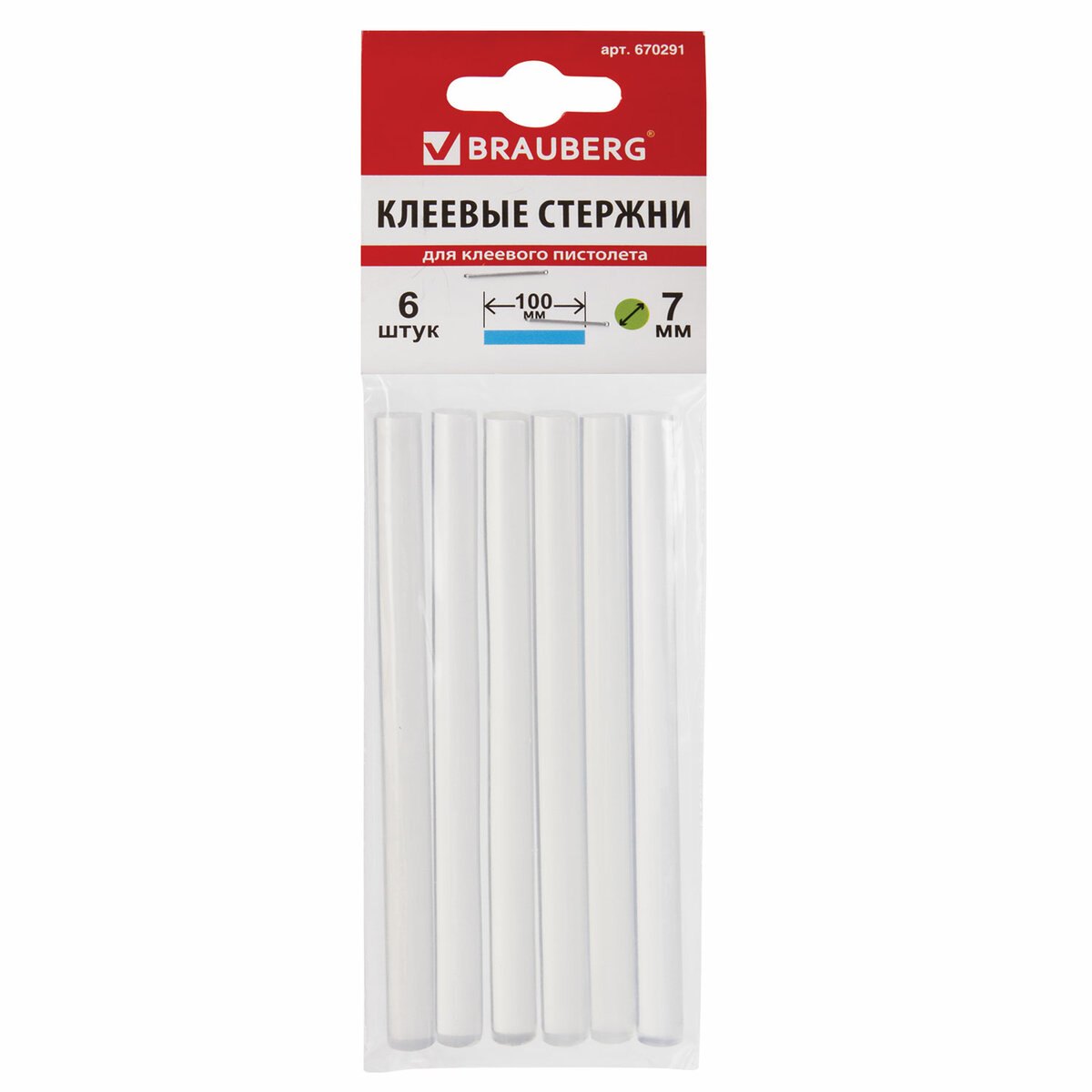 Клеевые стержни, диаметр 7 мм, длина 100 мм, прозрачные, комплект 6 шт., BRAUBERG, европодвес, 670291
Клеевые стержни, диаметр 7 мм, длина 100 мм, прозрачные, комплект 6 шт., BRAUBERG, европодвес, 670291