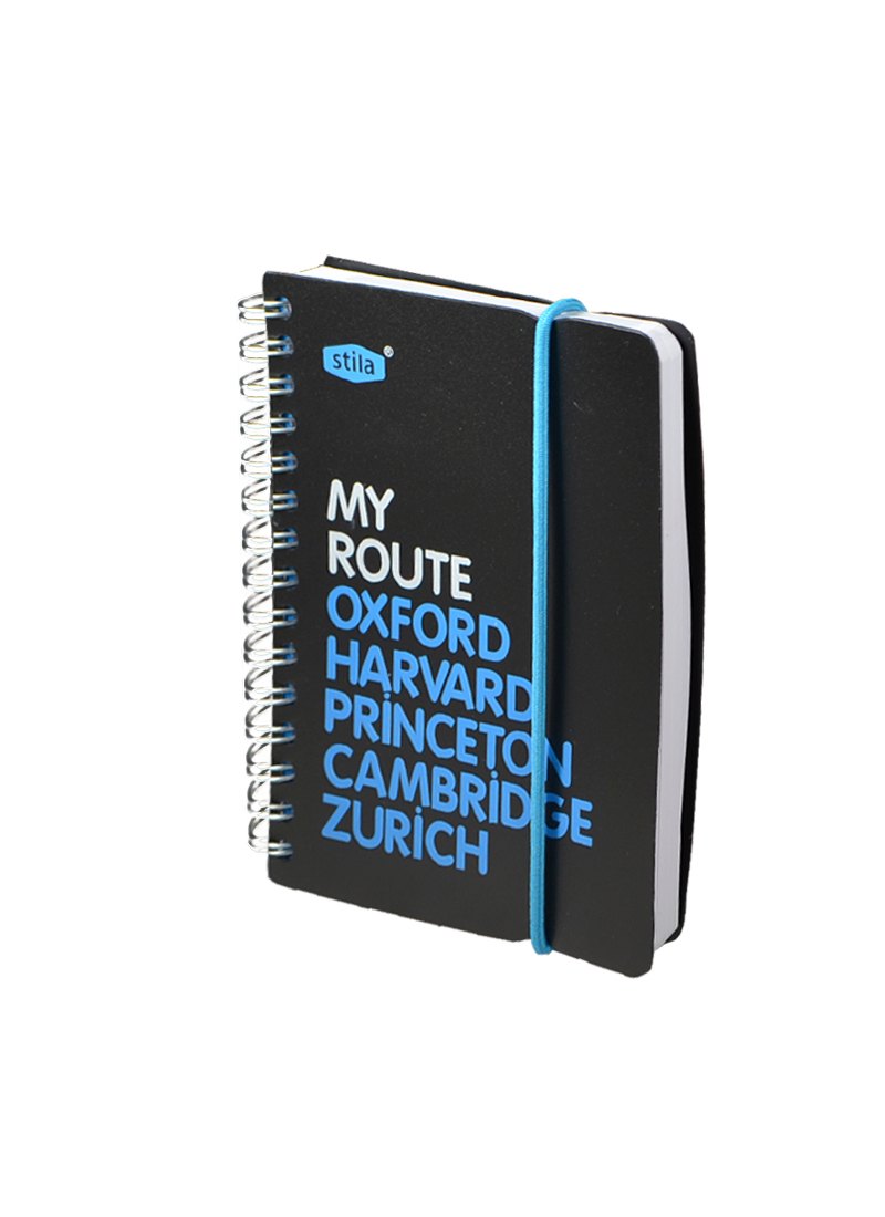 Записная книжка А6 80л лин. "MY ROUTE" спираль, пластик.обл., резинка, черно-голубая, stila 
Записная книжка А6 80л лин. "MY ROUTE" спираль, пластик.обл., резинка, черно-голубая, stila