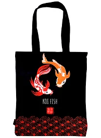 Купить Сумка-шоппер Японские карпы Кои черная, текстиль 40см.*32см. — Фото №1