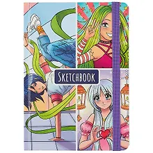 Купить Скетчбук А5 80л "Аниме" 70г/м2, кремовая бумага, тв. переплет, выб. лак, резинка — Фото №1