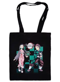 Купить Сумка-шоппер Demon Slayer Персонажи, черная (текстиль) (40х38) — Фото №1