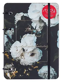 Купить Тетрадь 120л кл. "Beauty", цветы, на кольцах, тиснение золотой фольгой, вертикальная резинка, обложка кожзам — Фото №1