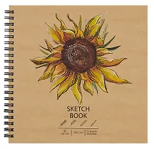 Купить Скетчбук 190*190 30л "DRAFT and CRAFT. Sunflower", 180г/м2, обложка крафт картон, евроспираль — Фото №1