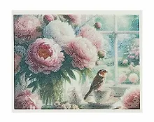 Купить Алмазная мозаика. Классическая, с подрамником, с полным заполнением. "Птичка у окна" 30х40 см, 30 цветов — Фото №1