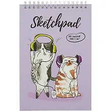 Купить Скетчбук А5 60л "Веселые котики" белый офсет, 100г/м2, тв.обложка, гребень — Фото №1