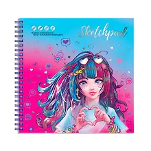 Купить Скетчбук 195*195 40л "Девушка с сердцем" белый офсет, 100г/м2, тв.обложка, гребень — Фото №1