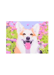 Купить Холст с красками 17х22см по номерам, в коробке (14цв.) Счастливый корги в цветах (Арт. ХК-8162) — Фото №1