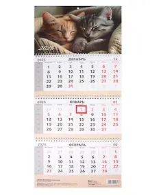 Купить Календарь квартальный 2026г 297*695 "Котики" настенный, трёхблочный, спираль — Фото №1