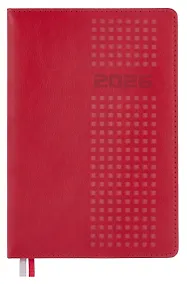 Купить Ежедневник дат. 2026г. А5 176л "Шевро" красный, кожзам, тв.переплет, обл.поролон, блинт.тиснение, офсет, закругл.углы, справ.мат-лы, 2 ляссе, инд.уп — Фото №1