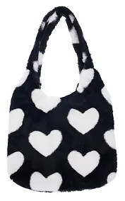 Купить Сумка-шоппер плюшевая Сердечки (черно-белая) (40х36) (12-ZhenPin-2720) — Фото №1