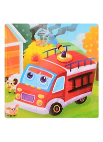 Купить Деревянная пазл-рамка Пожарная машина, 9 элементов, 14х14см (AN02636) — Фото №1