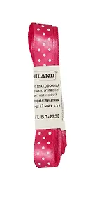 Купить Лента упаковочная атласная Горошек, 12 мм х 5,5 м, малиновый — Фото №1