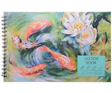 Купить Скетчбук 160*240 30л "Карпы кои" тв.обложка, глянц.ламинация, с перф., 180г/м2,  тиснение фольг.серебро, евроспираль — Фото №1