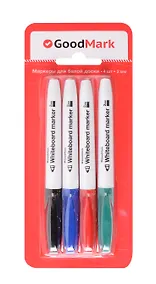 Купить Маркеры для доски 4 цвета 4мм, тонкий корпус, блистер, Goodmark — Фото №1