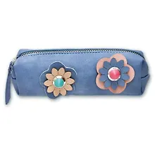 Купить Пенал школьный, Феникс+ "Голубые цветы" без наполнения, 20*6*6 см, искусственная кожа — Фото №1