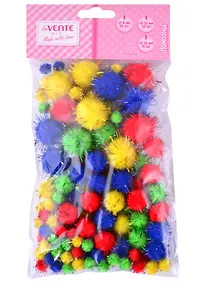 Купить Набор помпонов для творчества "deVENTE" 100 шт, с блестками ассорти размеров и цветов (8мм - 50шт, 15мм - 35шт, 25мм - 15шт) — Фото №1