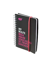 Купить Записная книжка А6 80л лин. "MY ROUTE" спираль, пластик.обл., резинка, черно-розовая, stila — Фото №1