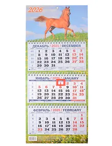 Купить Календарь квартальный 2026г 195*465 "Год Лошади. Вид 2" настенный, трёхблочный, спираль — Фото №1