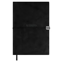 Купить Ежедневник дат. 2026г. А5 176л "Тиволи глосс" черный, кожзам, мягк. переплет, застёжка-резинка, блинт.тиснение, офсет, справ.мат-лы, ляссе, инд.уп — Фото №1