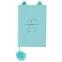 Купить Записная книжка А6 48л лин. "КОТИК" голуб.мягк.переплёт, тиснение фольгой, ляссе с помпоном, инд.уп. — Фото №1