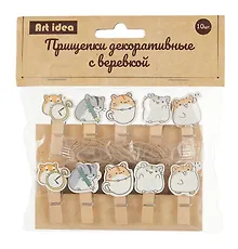Купить Прищепки декоративные с веревкой "Котики", 10 штук — Фото №1