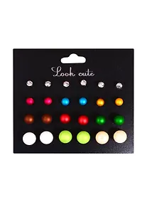 Купить Бижутерия Пусеты в наборе, 12 пар Шары и стразы (упаковка) — Фото №1