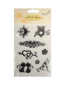 Купить Силиконовые штампы для скрапбукинга на подложке в пакете, сова и коты — Фото №1