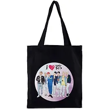 Купить Сумка-шоппер. I love BTS (черная, 38х43 см, длина ручек 58 см) — Фото №1