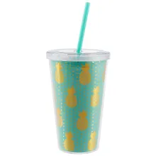 Купить Стакан пластиковый с трубочкой Золотые ананасы (500 мл) (12-06646-902) — Фото №1