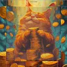 Купить Алмазная мозаика "Кот с деньгами" 30*30 см — Фото №1