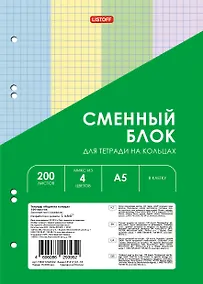 Купить Сменный блок для тетрадей 200 листов клетку, четырехцветный, под 6 колец — Фото №1