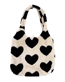 Купить Сумка-шоппер плюшевая Сердечки (черно-бежевая) (40х36) (12-ZhenPin-2717) — Фото №1