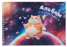 Купить Альбом для рисования 40л А4 "Космический котик" гребень, мел.картон, глянц.ламинация — Фото №1