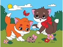 Купить Холст с красками 18х24 см. "Котята на лугу" — Фото №1