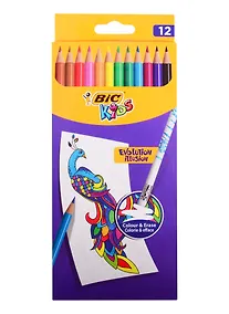 Купить Карандаши цветные Bic, Evolution Illusion, 12 цветов с ластиком — Фото №1