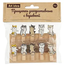 Купить Прищепки декоративные с веревкой "Коты", 10 штук — Фото №1