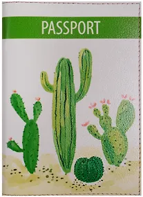 Купить Обложка для паспорта Кактусы (кожа) (ПВХ бокс) (ОК2017-11) — Фото №1