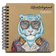 Купить Скетчбук 200*200 120л "МОДНЫЙ ТИГР" крафт бумага 80г/м2, карт.обл., тв.подложка, гребень — Фото №1