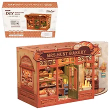 Купить CWGB401 Конструктор интерьерный – сборный домик CuteBee - Пекарня "Миссис Хант", 216 деталей (материалы: дерево, картон, пластик, металл), со световыми эффектами (подсветка интерьера), с питанием от 2хААА батареек (не включены), серия DIY, возраст 14+ — Фото №1