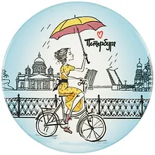 Купить Подставка под кружку СПб Девушка с зонтиком на велосипеде (керамика) (11 см) (ПВХ бокс) — Фото №1