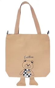 Купить Сумка-шоппер на молнии Kawaii Мишка с ножками (бежевая) (текстиль) (40х33) (12-11525-202405-C7) — Фото №1