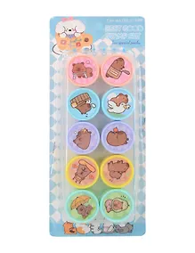 Купить Штампик детский с картинками КАПИБРА, размер 2,5х3,6 см, набор 10 шт, картинка штампа совпадает с картинкой на крышке, блистерная упаковка — Фото №1