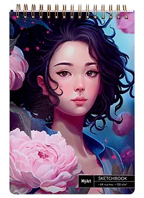 Купить Скетчбук А4 80л "Аниме. Девушка с пионами" белый офсет, 120г/м2, тв.обложка, спираль — Фото №1