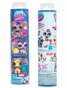 Купить Игровой набор Littlest Pet Shop, "Три друга Ночной перекус", 3 фигурки Енот Сова и Конь, подарочный туба, 4+ — Фото №1